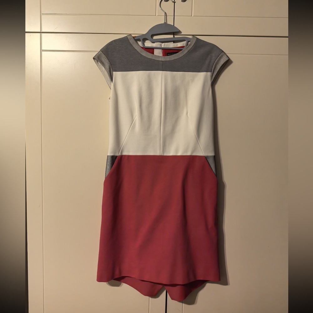 Colorblock Dress in Gray, White, and Red